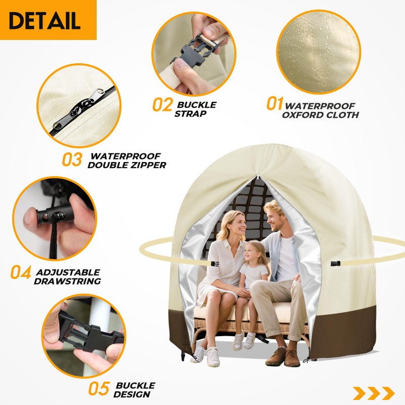 Uthem Double Egg Chair Cover Waterproof 420D Oxford Hanging Outdoor Furniture Covers for Patio Wicker Egg Swing Cocoon Chair, 91x80 Inches,Beige - Image 3